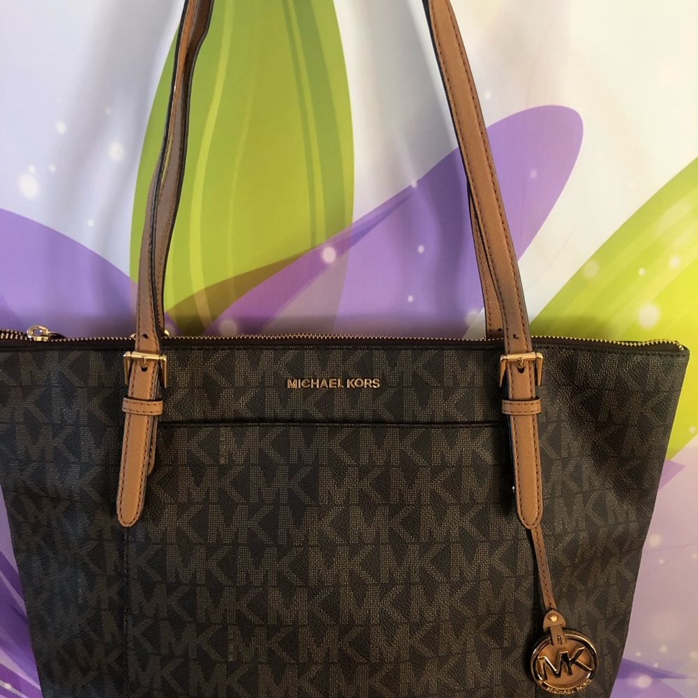 Michael Kors Dark Leather Tote with Gold Accents
